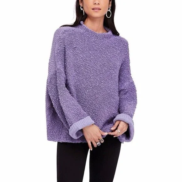 Free People Cuddle Up Pullover Sweater Purple - Picture 1 of 4